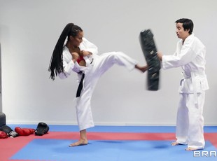 Ebony MILF likes hard fucking with her karate coach
