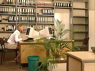German office lesbians playing with bananas and cucumbers
