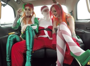 Sexy babes share Santa's dick in marvelous manners