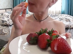 Hard Facefuck and Ass Fuck - Strawberry Cum on Dessert