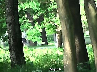 In the park, the horny blonde gets down on her knees and gives him a great blowjob